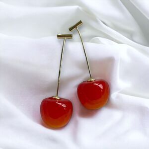 Cherry Earrings Red Fruit Drop Hanging Dangle Earrings Summer Wedding